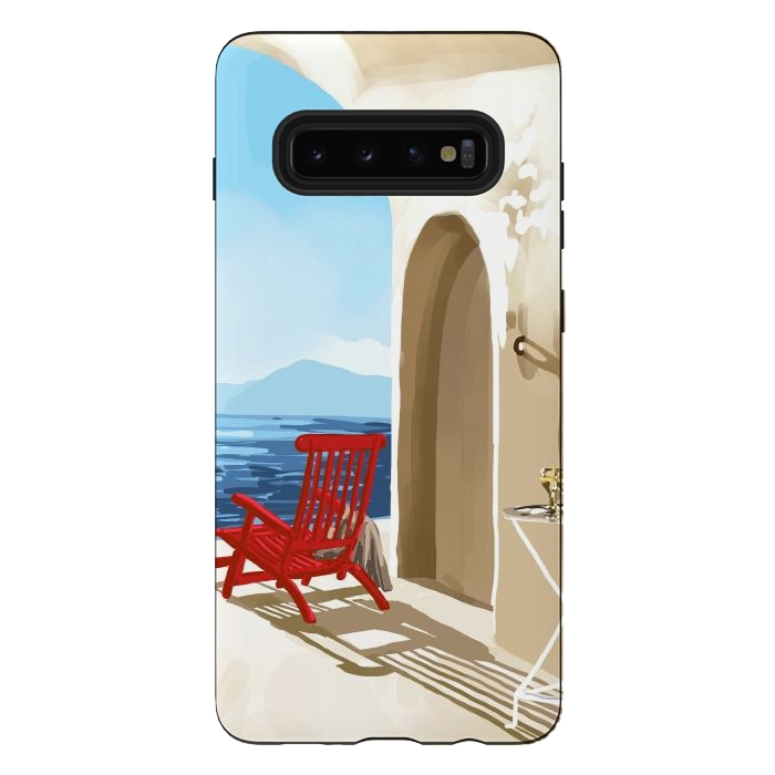 Galaxy S10 plus StrongFit Solitude By The Sea, Tropical Travel Nature Architecture, Ocean Landscape Eclectic Painting by Uma Prabhakar Gokhale