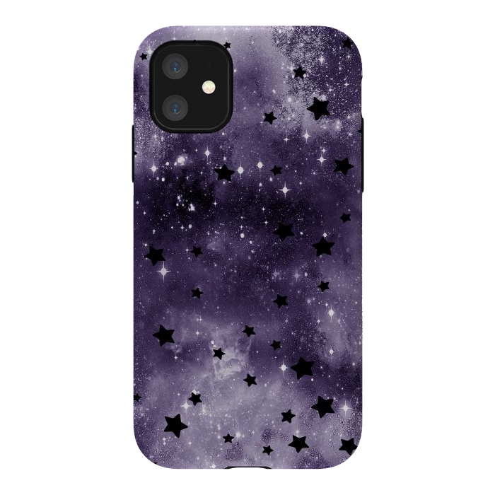 iPhone 11 StrongFit Dark purple starry galaxy - celestial pattern by Oana 