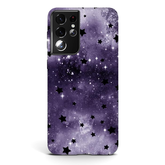 Galaxy S21 ultra StrongFit Dark purple starry galaxy - celestial pattern by Oana 