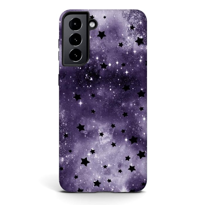 Galaxy S21 StrongFit Dark purple starry galaxy - celestial pattern by Oana 