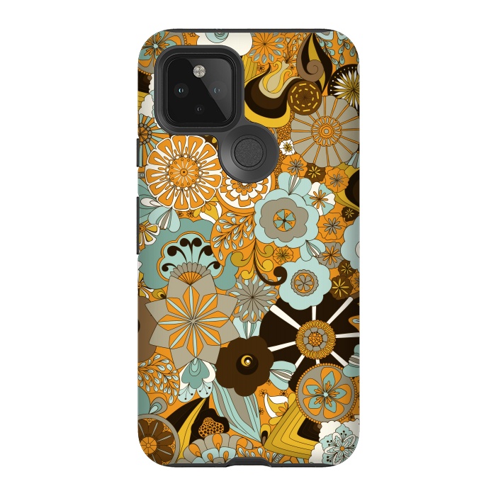 Pixel 5 StrongFit Flowers, Flowers Everywhere Mustard and Blue by Paula Ohreen
