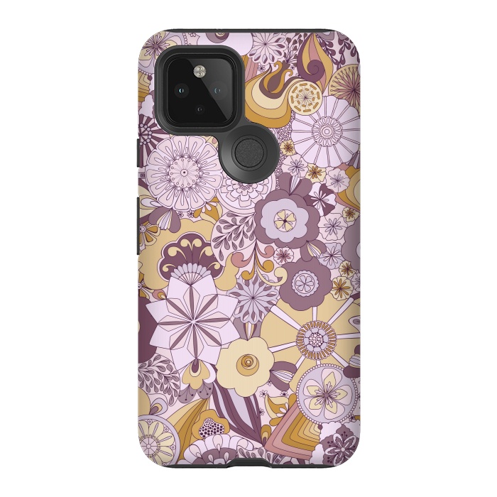 Pixel 5 StrongFit Flowers, Flowers Everywhere Purple and Mustard by Paula Ohreen