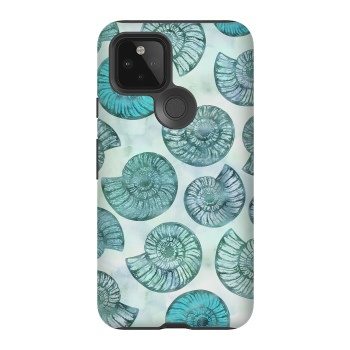 Pixel 5 StrongFit Teal Fossils And Ammonites by Andrea Haase