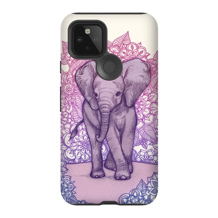 Pixel 5 StrongFit Cute Baby Elephant in pink purple and blue by Micklyn Le Feuvre