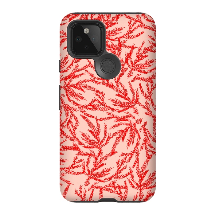 Pixel 5 StrongFit Red and Pink Coral Ferns by Caitlin Workman