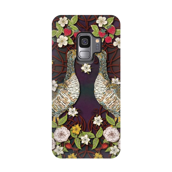 Galaxy S9 StrongFit Summer Strawberry Geese by Lotti Brown