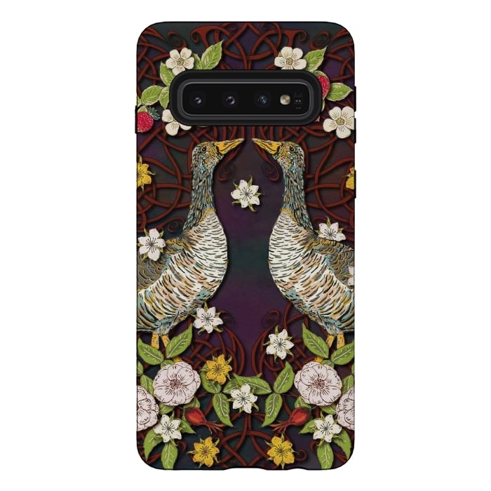 Galaxy S10 StrongFit Summer Strawberry Geese by Lotti Brown