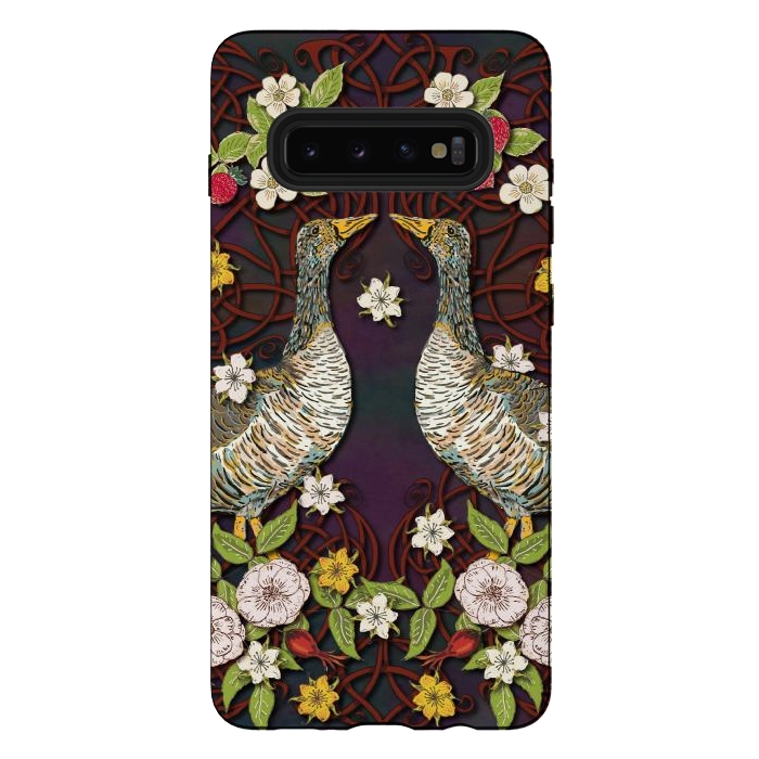Galaxy S10 plus StrongFit Summer Strawberry Geese by Lotti Brown
