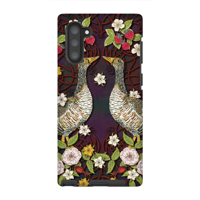 Galaxy Note 10 StrongFit Summer Strawberry Geese by Lotti Brown