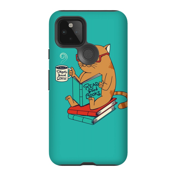 Pixel 5 StrongFit Cat coffee and books by Coffee Man
