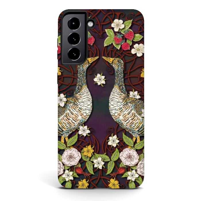 Galaxy S21 StrongFit Summer Strawberry Geese by Lotti Brown