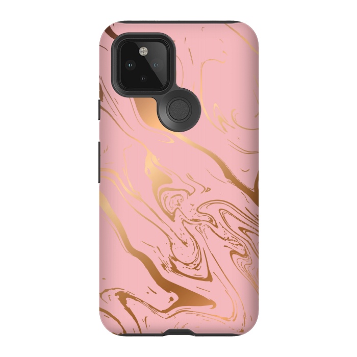 Pixel 5 StrongFit Liquid marble texture design, pink and gold by Jelena Obradovic