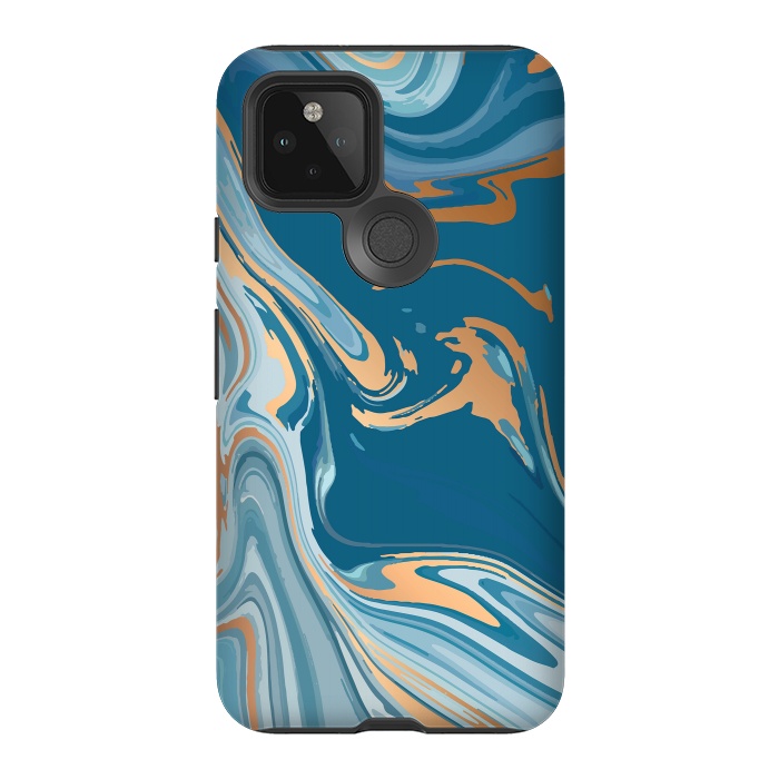 Pixel 5 StrongFit Liquid Blue Marble and Gold 014 by Jelena Obradovic