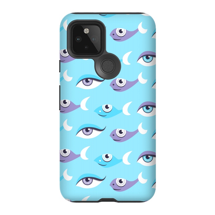 Pixel 5 StrongFit Pattern of purple and blue eyes and fish in sea by Boriana Giormova