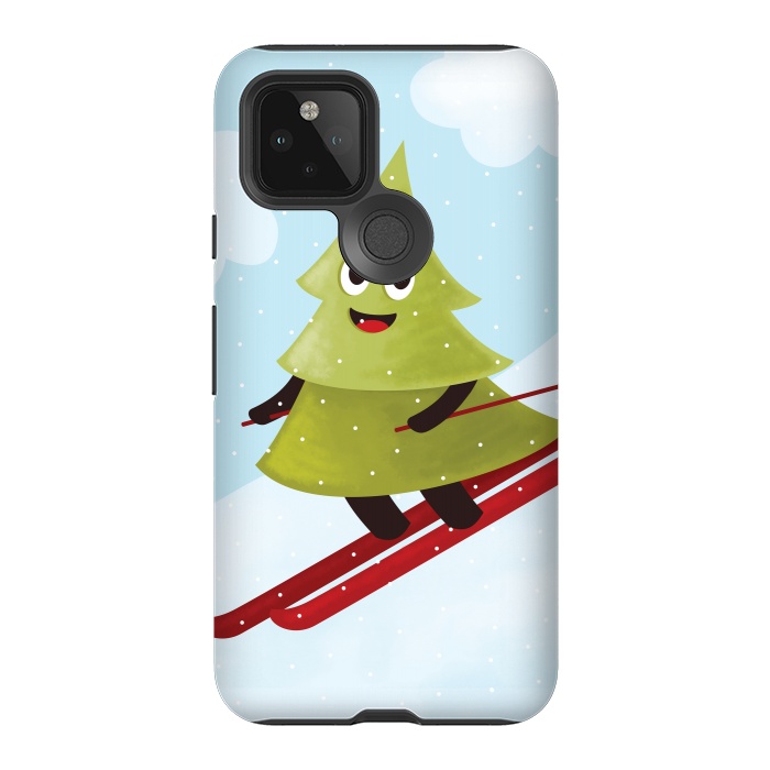 Pixel 5 StrongFit Happy Skiing Pine Tree by Boriana Giormova