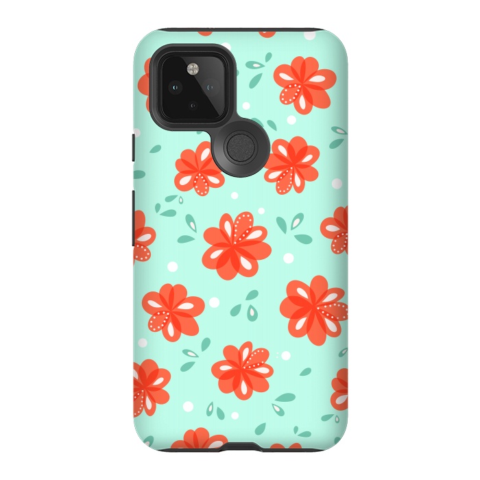 Pixel 5 StrongFit Cheerful Decorative Red Flowers Pattern by Boriana Giormova