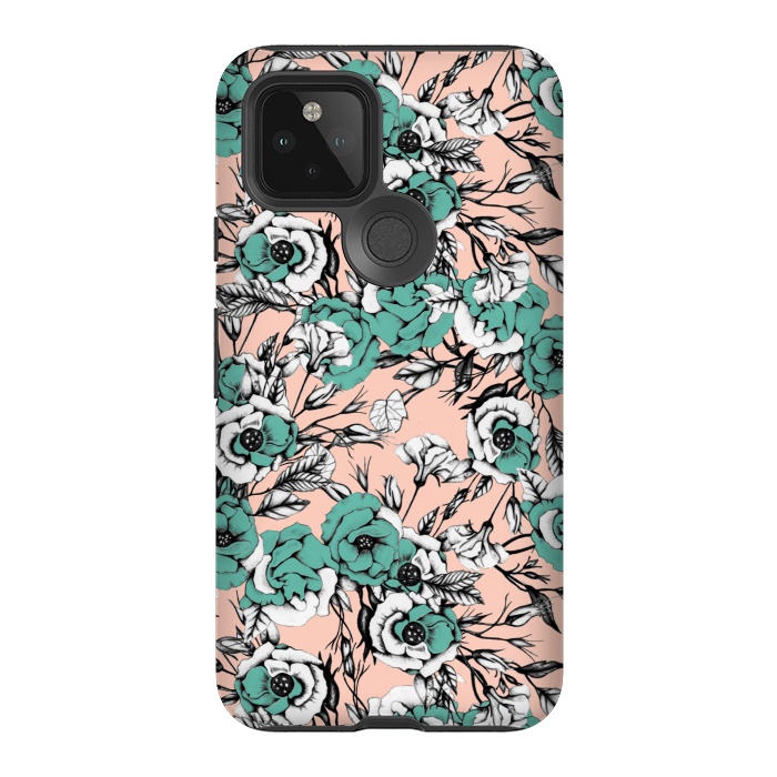 Pixel 5 StrongFit Blue and pink floral by Mmartabc