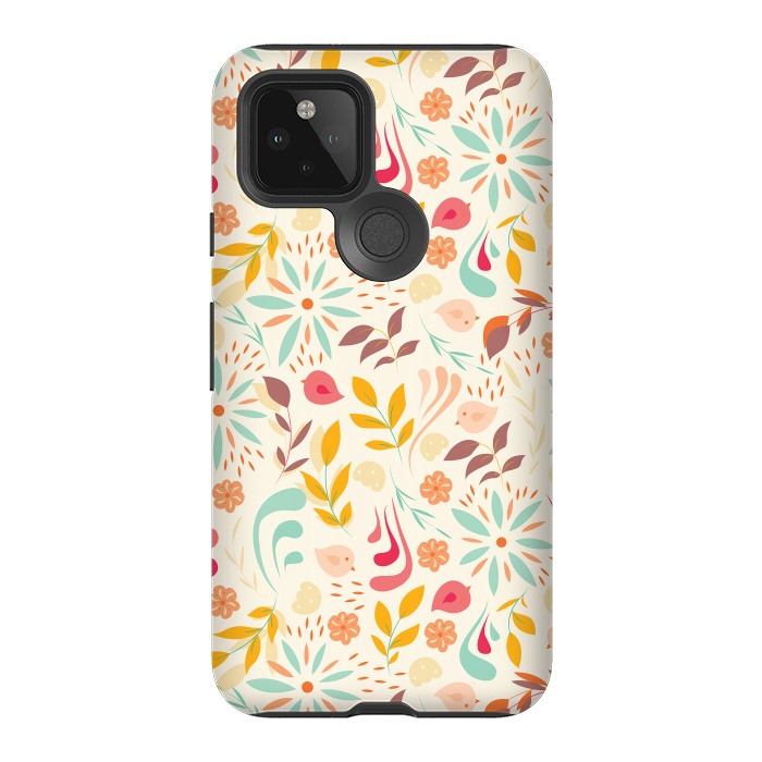 Pixel 5 StrongFit Birds and Flowers Beige by Jelena Obradovic