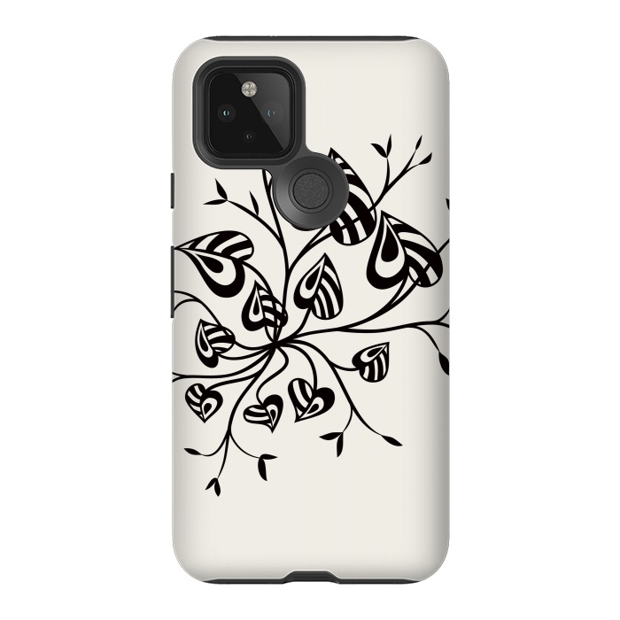 Pixel 5 StrongFit Abstract Black And White Floral With Pointy Leaves by Boriana Giormova