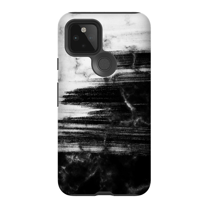 Pixel 5 StrongFit Scratched half black half white brushed marble by Oana 