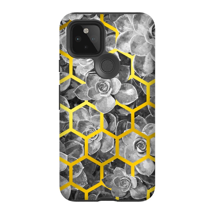 Pixel 5 StrongFit Black and White Succulent Gold Geometric by Alemi