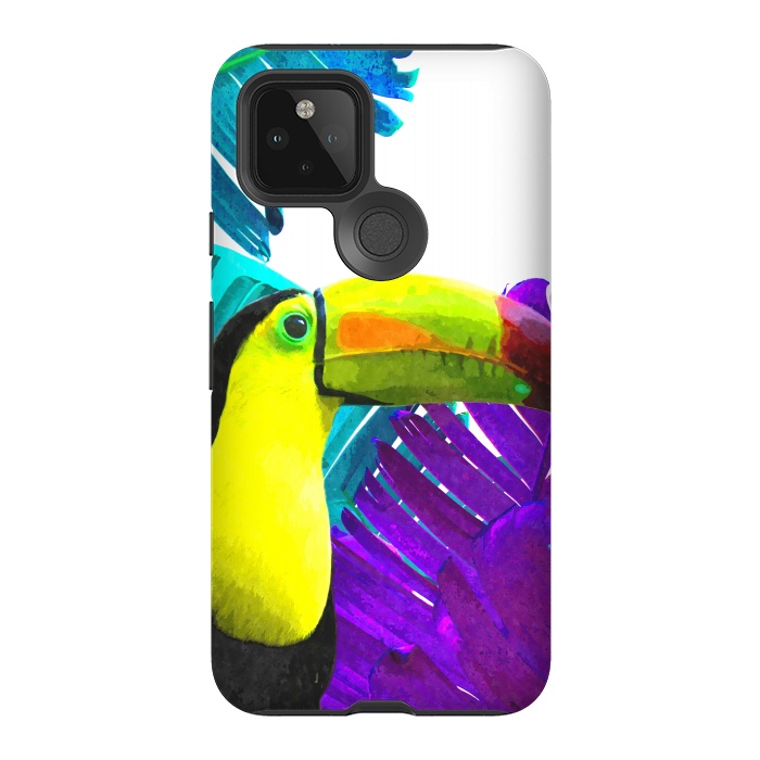 Pixel 5 StrongFit Tropical Toucan Palm Leaves by Alemi