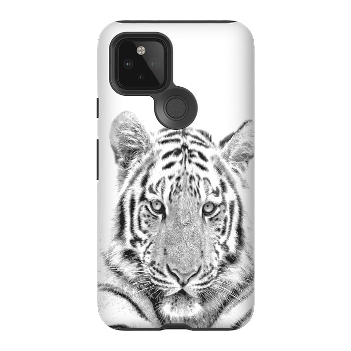 Pixel 5 StrongFit Black and White Tiger by Alemi