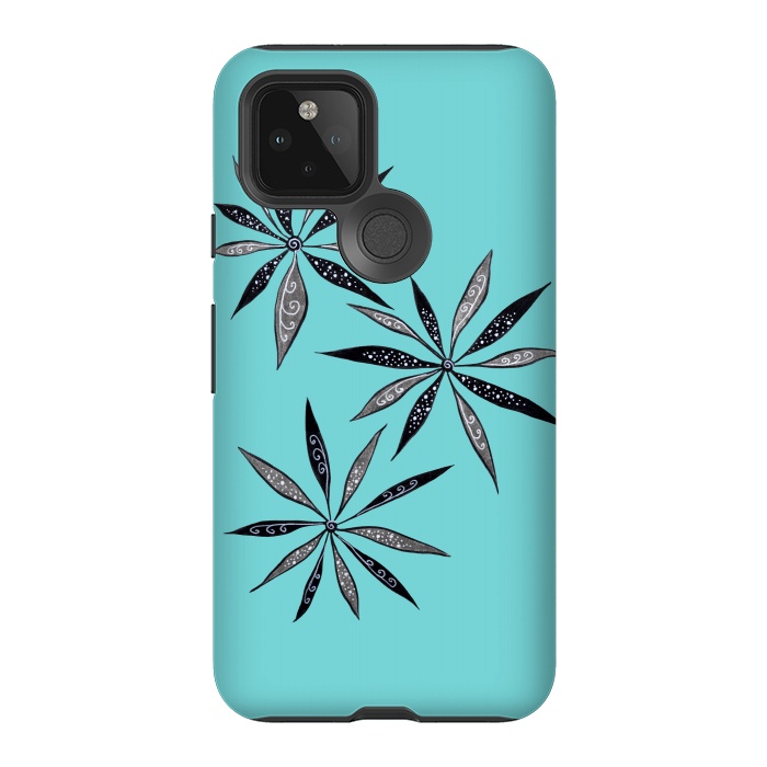 Pixel 5 StrongFit Elegant Thin Flowers With Dots And Swirls On Blue by Boriana Giormova