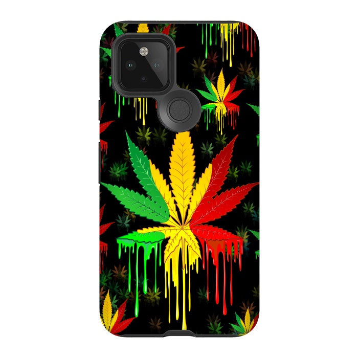 Pixel 5 StrongFit Marijuana Leaf Rasta Colors Dripping Paint by BluedarkArt