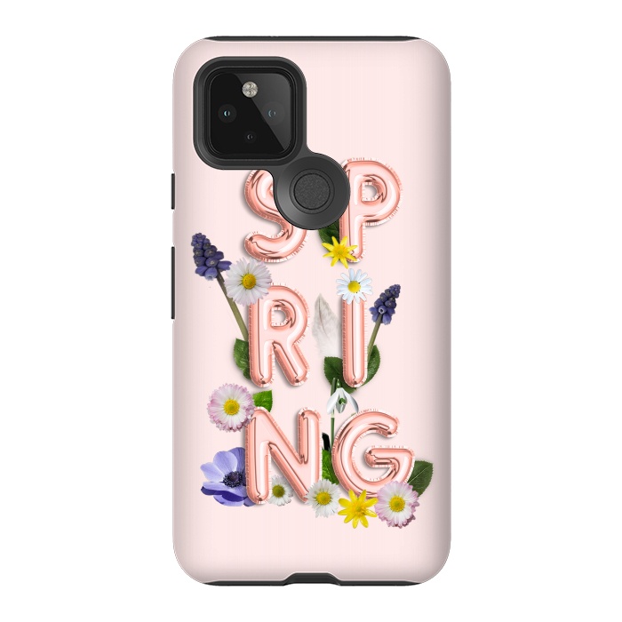 Pixel 5 StrongFit SPRING - Flower Shiny Rose Gold Girly Flower Typography  by  Utart
