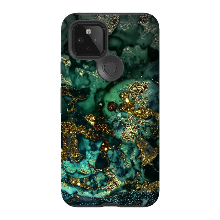 Pixel 5 StrongFit Indigo Green and Gold Glitter Ink Marble by  Utart