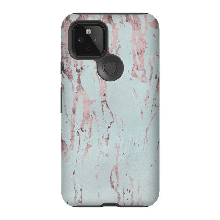 Pixel 5 StrongFit Rose Gold Marble Fragments On Teal 2 by Andrea Haase