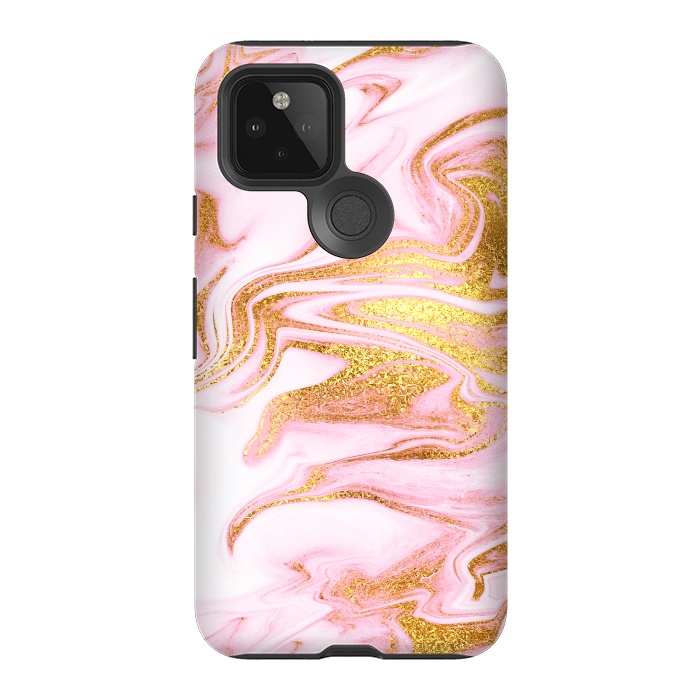 Pixel 5 StrongFit Pink and gold Fluid Marble by  Utart