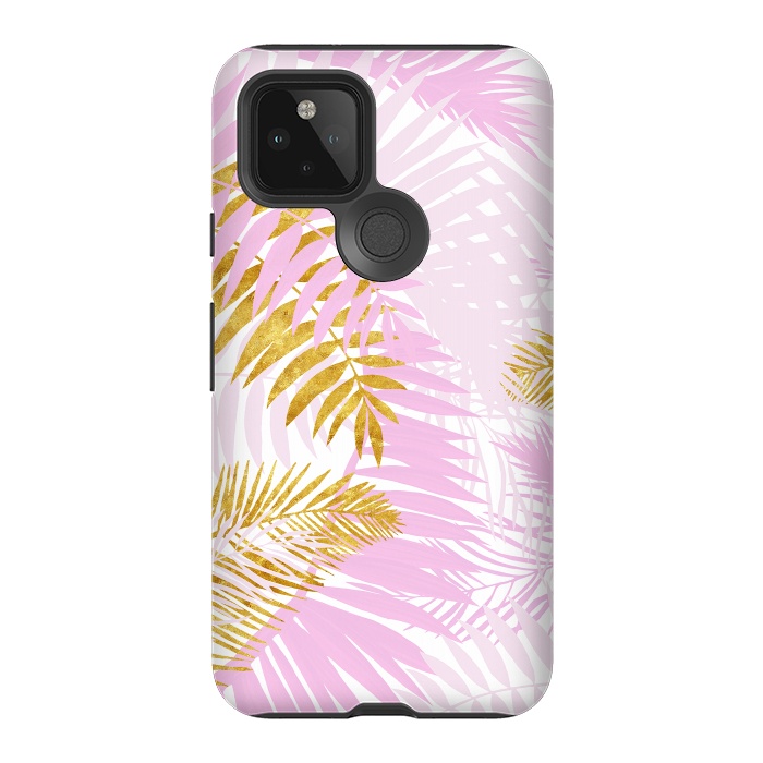 Pixel 5 StrongFit Pink and Gold Palm Leaves by  Utart