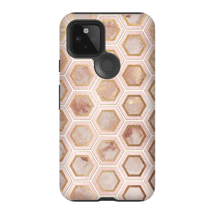Pixel 5 StrongFit Marble and Rose Gold Honeycomb Pattern by  Utart