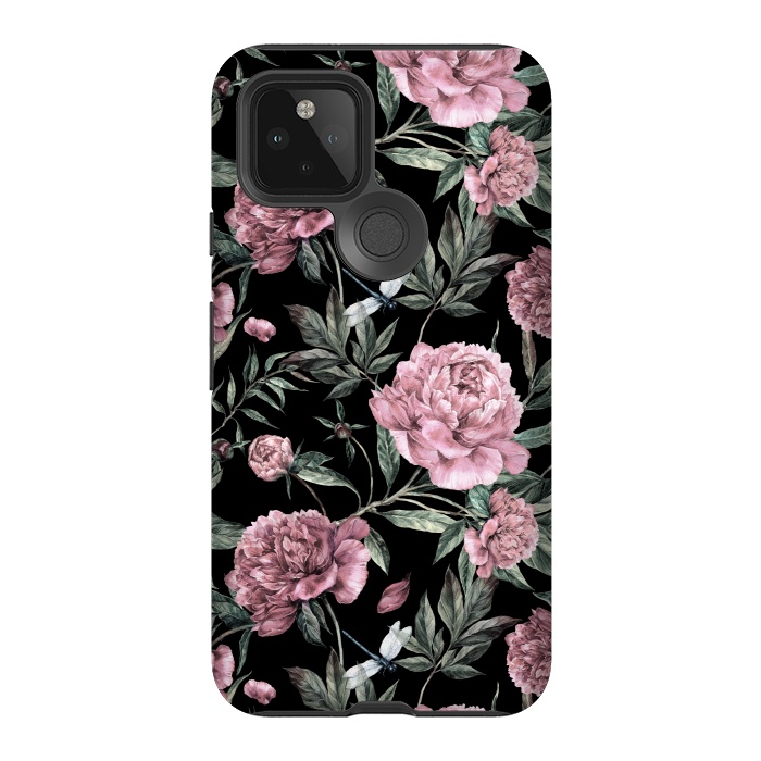 Pixel 5 StrongFit Black and Pink Peony Pattern by  Utart