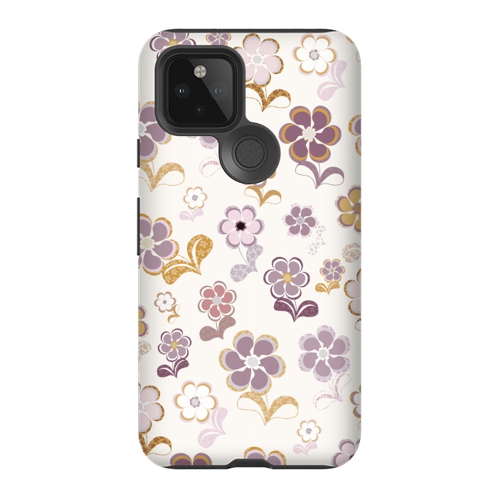Pixel 5 StrongFit 60s Flowers in Purple and Mustard by Paula Ohreen