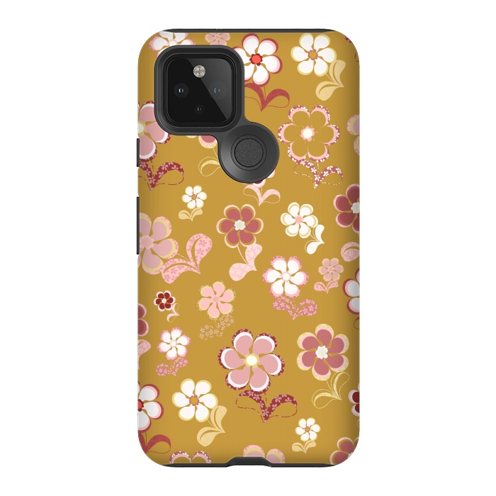 Pixel 5 StrongFit 60s Flowers in Mustard and Pink by Paula Ohreen