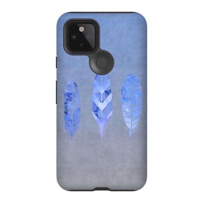 Pixel 5 StrongFit Blue Watercolor Feathers by Andrea Haase