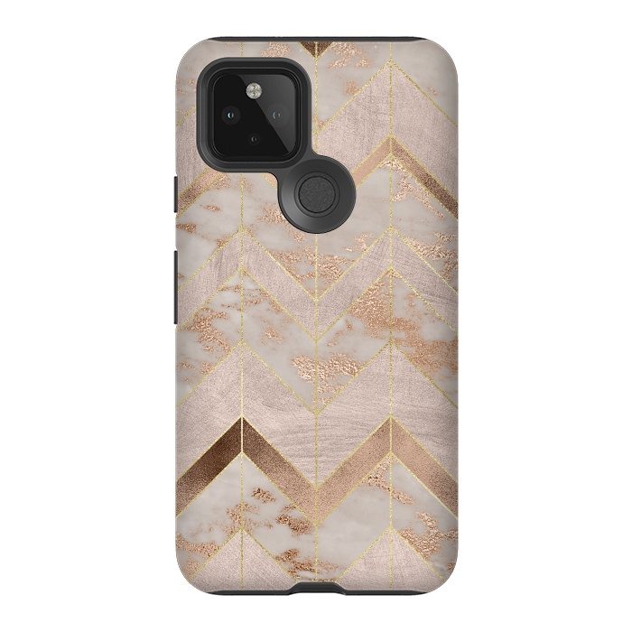 Pixel 5 StrongFit Marble Rosegold Chevron by  Utart