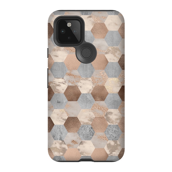 Pixel 5 StrongFit Marble Rose Gold Honeycomb Pattern by  Utart