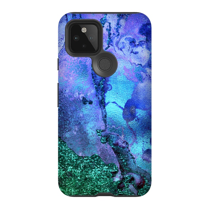 Pixel 5 StrongFit Blue and Green Glitter Ink Marble by  Utart