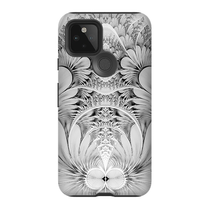 Pixel 5 StrongFit Grey White Florish Fractal by Andrea Haase
