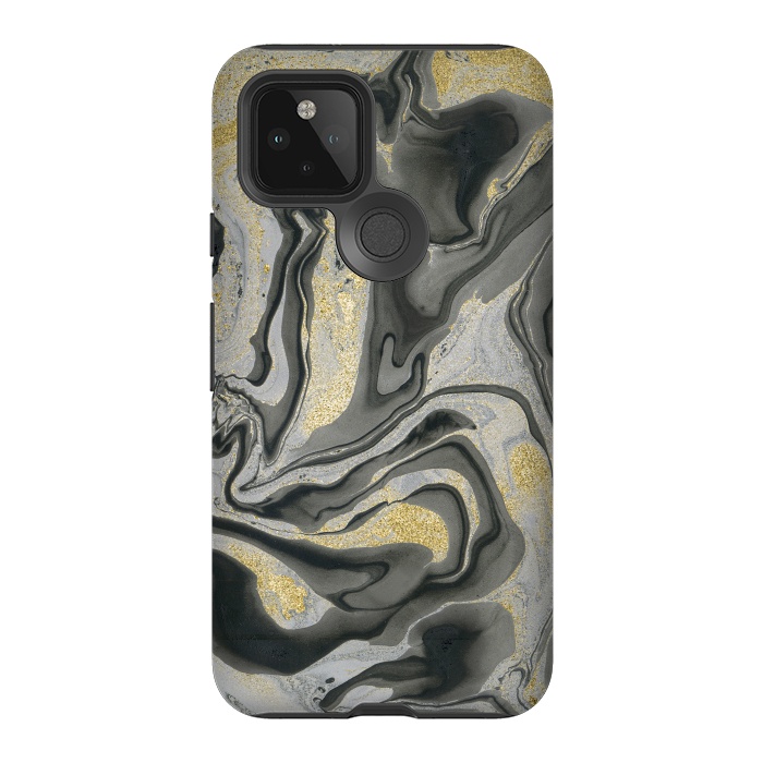 Pixel 5 StrongFit Gold Black Gray Marble by Andrea Haase