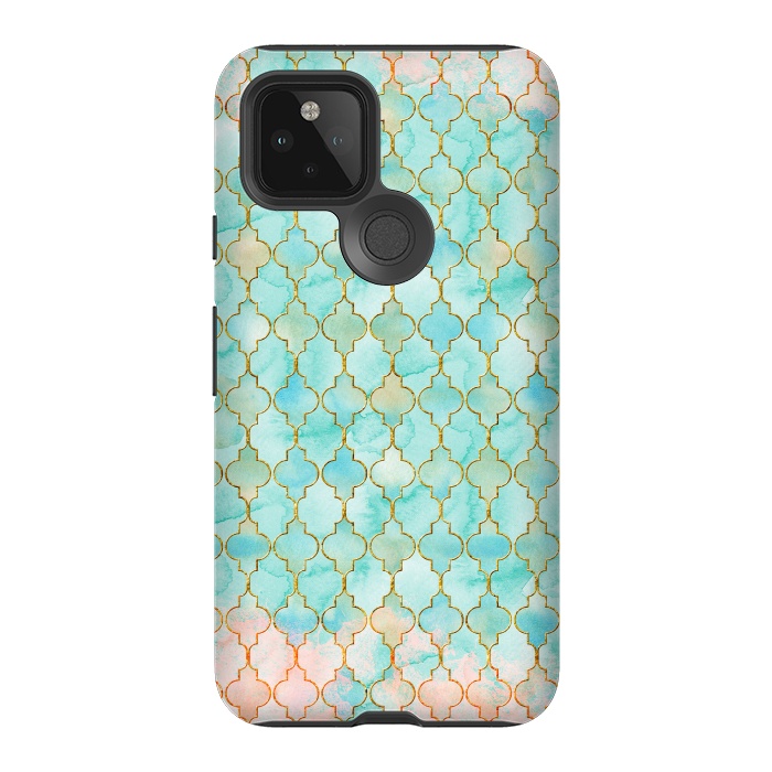 Pixel 5 StrongFit Multicolor Teal Pink Moroccan Shapes Pattern  by  Utart