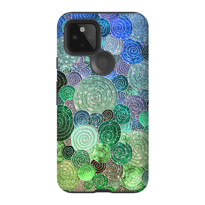 Pixel 5 StrongFit Green and Blue Circles and Polka Dots pattern by  Utart