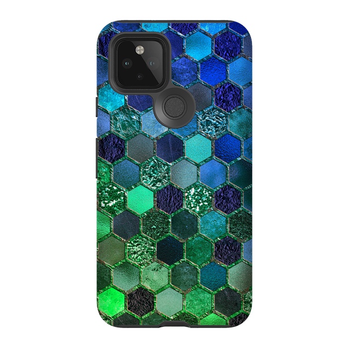 Pixel 5 StrongFit Green and Blue Metalic Honeycomb Pattern by  Utart
