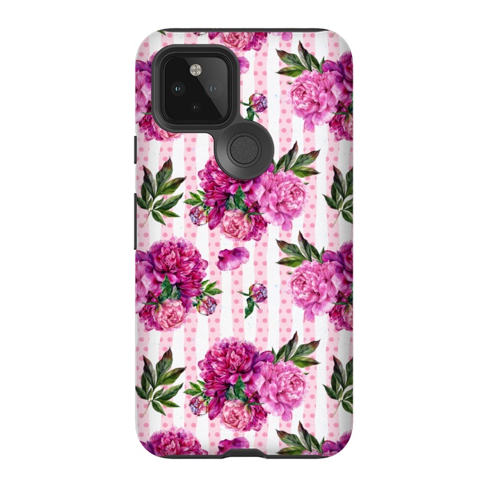 Pixel 5 StrongFit Stripes and Peonies  by  Utart