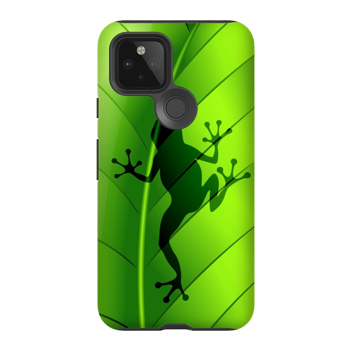 Pixel 5 StrongFit Frog Shape on Green Leaf by BluedarkArt