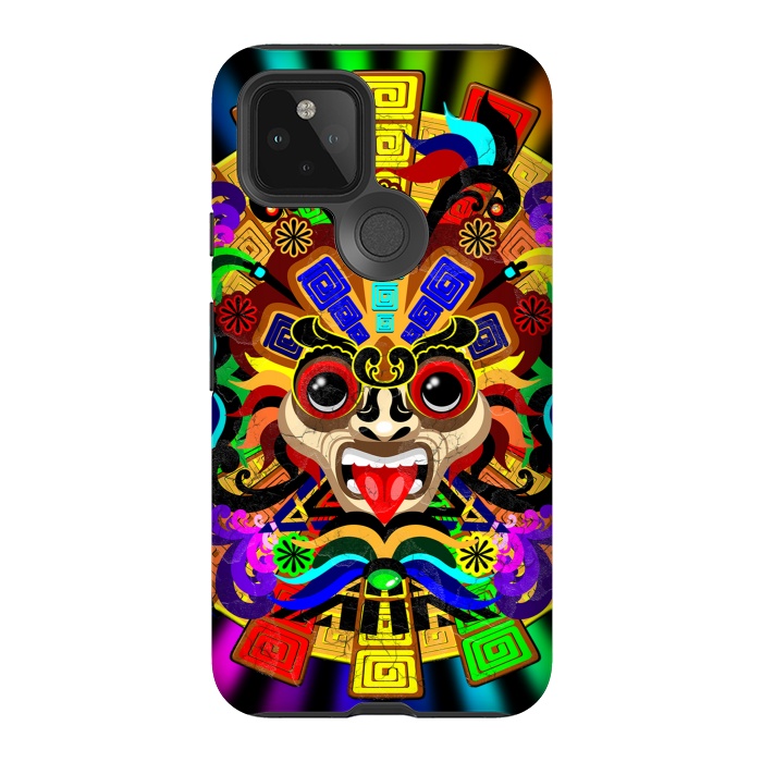 Pixel 5 StrongFit Aztec Warrior Mask Rainbow Colors by BluedarkArt